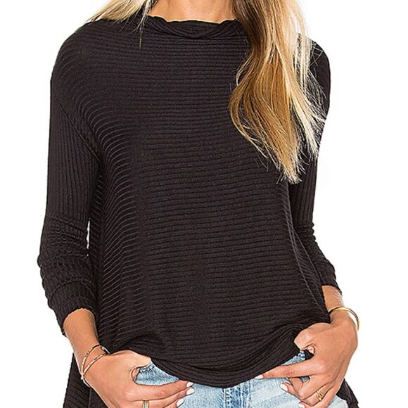 We The Free Small S Lover Rib Thermal Top Black Long Sleeve Split Back Cowl Neck - Picture 3 of 8
